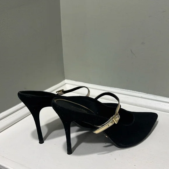 Michael Kors Black Suede Mule Heels with Gold Straps-size 11 - Picture 6 of 9